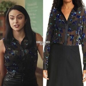 Rag & Bone ASO Riverdale Silk Blend Sheer Velvet Floral Button Down Shirt Blouse